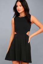 Lulus | Toast To You Black Cutout Skater Dress | Size Large | 100% Polyester