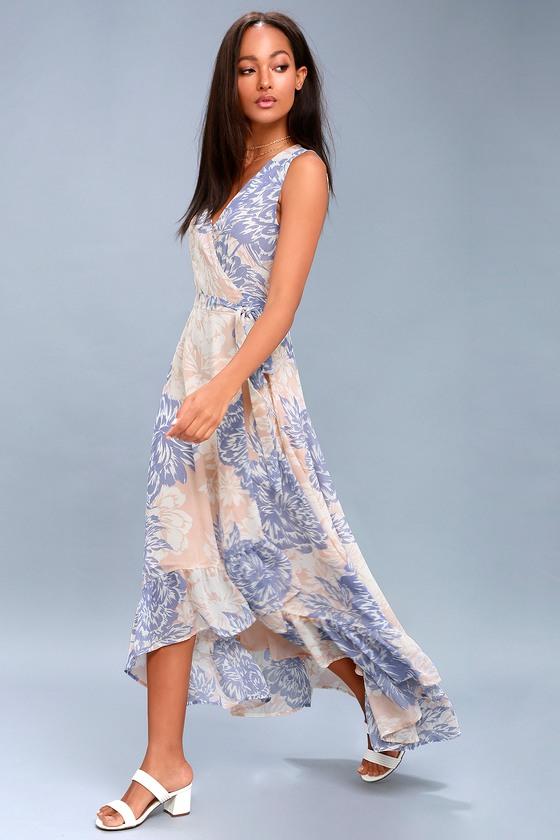 Desert Trip Peach Floral Print High-low Wrap Dress | Lulus
