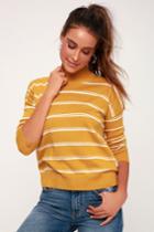 Rvca Armed Mustard Yellow Striped Sweater Top | Lulus