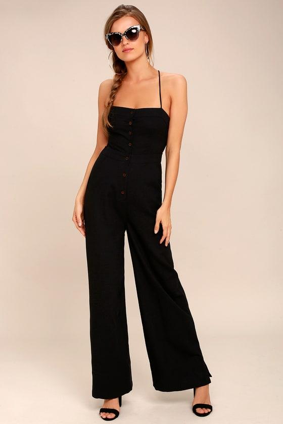 Lulus | Beach Day Black Backless Jumpsuit | Size X-large