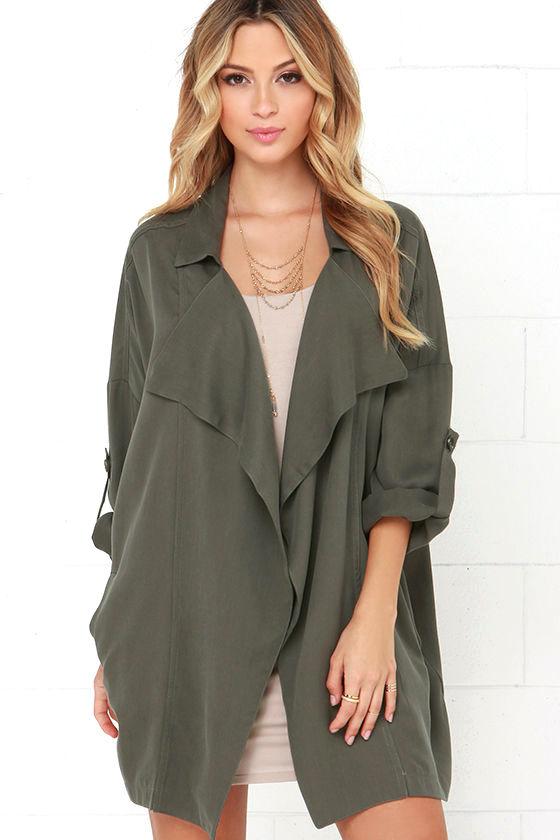 Lulus | Lucky Break Olive Oversized Jacket | Size Medium | Green