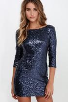 Lulus Delightful Ways Navy Blue Sequin Dress