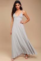 Lulus Elevate Light Grey Embroidered Maxi Dress