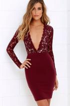 Lulus Swoon-er Or Later Burgundy Long Sleeve Lace Dress