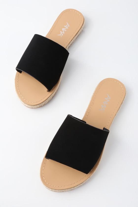 Bella Marie Marnie Black Nubuck Espadrille Slide Sandal Heels | Lulus