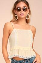Lulus | Divine By Day Cream Lace Crop Top | Size Large | White | 100% Polyester
