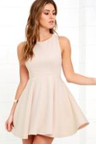 Lulus Gal About Town Beige Skater Dress