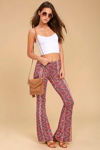 Billabong For Now Burgundy Print Flare Pants