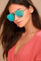 Quay | High Key Silver And Blue Mirrored Aviator Sunglasses | Lulus