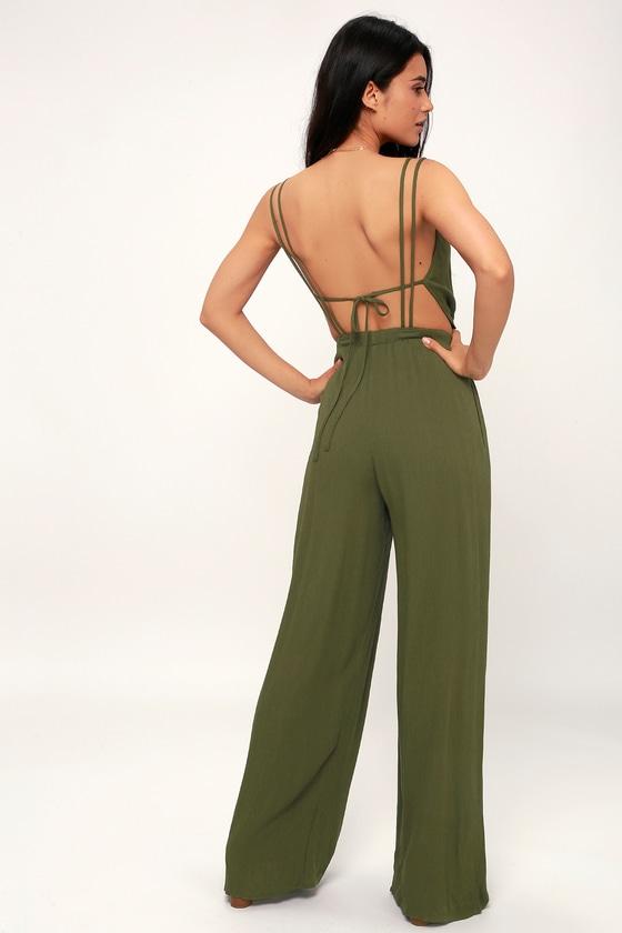 Wandering Spirit Olive Green Backless Jumpsuit | Lulus