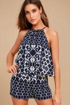 Bb Dakota Vaughn Navy Blue Print Romper