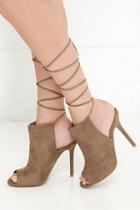 Wild Diva Lounge Got You Covered Taupe Suede Lace-up Heels