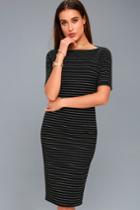 West Village Black Striped Bodycon Midi Dress | Lulus