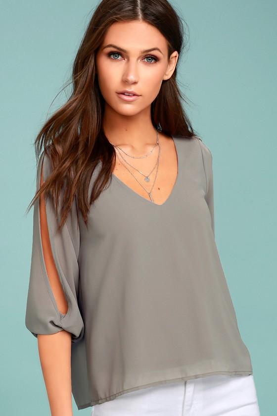 Lulus | Daily Romance Grey Long Sleeve Top | Size Large | 100% Polyester
