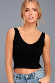 Free People Solid Rib Black Cropped Tank Top