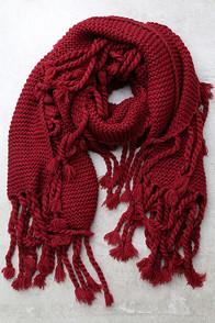 Lulus Destination Toasty Wine Red Knit Scarf