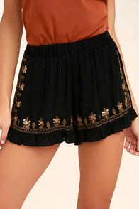 Lulus Feel Alive Gold And Black Embroidered Shorts
