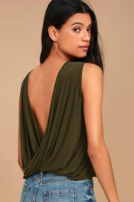 Lulus Tango Twist Olive Green Sleeveless Top