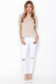 O2 Denim Lean With It White Distressed Skinny Ankle Jeans