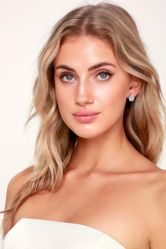 Blissful Moment Silver Rhinestone Teardrop Earrings | Lulus