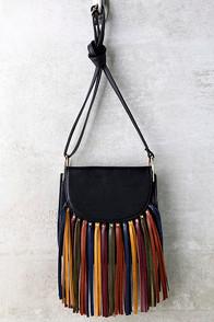 Lulus Over The Rainbow Black Fringe Purse