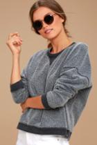 Z Supply | Sweet Embrace Charcoal Grey Cropped Sweatshirt | Size Large | Lulus