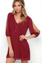 Lulus | Shifting Dears Wine Red Long Sleeve Dress | Size Large | 100% Polyester