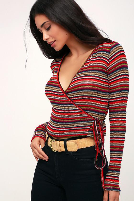 Only Love Red Multi Striped Wrap Sweater Top | Lulus