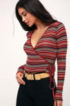 Only Love Red Multi Striped Wrap Sweater Top | Lulus