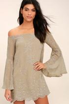 Lulus Sway My Way Light Taupe Embroidered Off-the-shoulder Dress