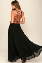 Lulus | Strappy To Be Here Black Maxi Dress | Size X-small | 100% Polyester