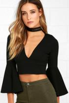 Lulus | Well Played Black Long Sleeve Crop Top | Size X-large