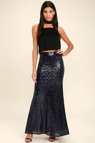 Lulus Effervescent Evening Navy Blue Sequin Maxi Skirt