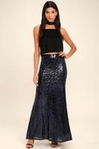Lulus Effervescent Evening Navy Blue Sequin Maxi Skirt
