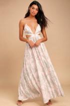 Lulus | Float On Blush Pink Print Maxi Dress | Size X-large | 100% Rayon