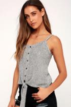 Payton Heather Grey Button-up Tie-front Tank Top | Lulus