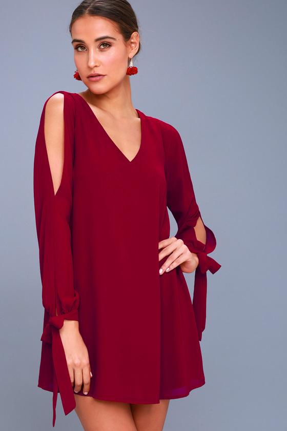 First Date Wine Red Long Sleeve Shift Dress | Lulus