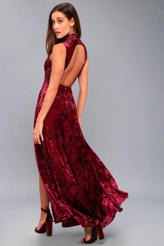 In The Louvre Burgundy Velvet Backless Maxi Dress | Lulus