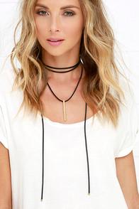 Lulu*s On My Honor Gold And Black Wrap Necklace