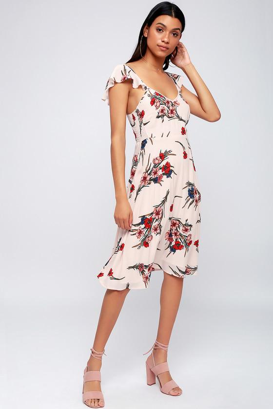 Take A Bow-quet Blush Floral Print Midi Dress | Lulus