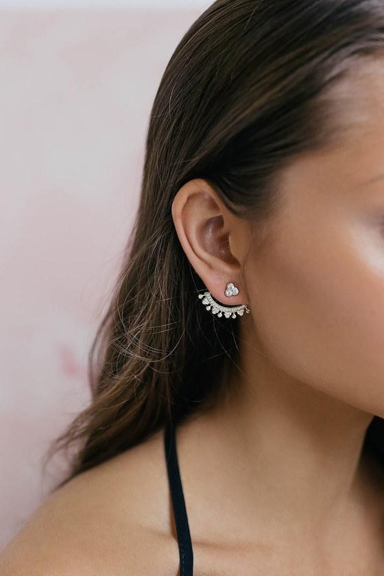 When The Night Calls Gold Rhinestone Ear Jackets | Lulus