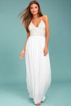 Lulus | Meet Me In Madrid White Beaded Maxi Dress | Size X-large | 100% Polyester