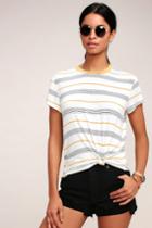 Rvca Recess Beige And Golden Yellow Striped Tee | Lulus