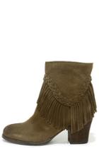 Sbicca Sbicca Patience Khaki Suede Leather Fringe Booties