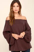 Do & Be Prevail Washed Burgundy Off-the-shoulder Top