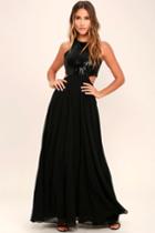 Lulus | Nothin' But Love Black Sequin Maxi Dress | Size Medium | 100% Polyester