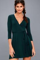 Lulus | Twirl-worthy Forest Green Wrap Dress | Size X-small