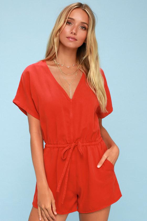 Obey Magdalena Red Short Sleeve Romper | Lulus