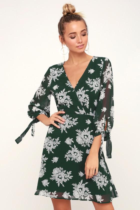 Unbelievable Beauty Green Floral Print Long Sleeve Skater Dress | Lulus