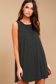Lulus Chasing Sunshine Charcoal Grey Swing Dress